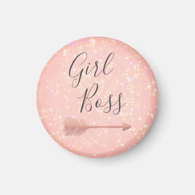 Rosa Glitzer Girl Boss Magnet (Vorne)