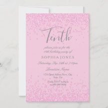 Rosa Glitzer Girls 10. Geburtstagsparty Einladung