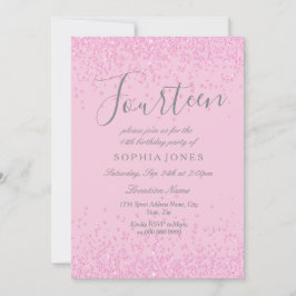 Rosa Glitzer Girls 14. Geburtstagsparty Einladung