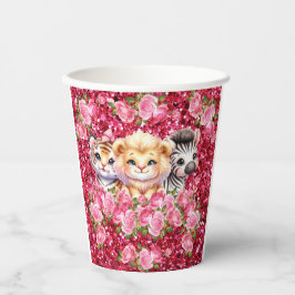 Rosa Glitzer GIrl's Baby Shower Wild Animals Pappbecher