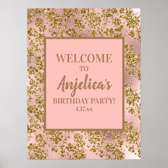 Rosa Glitzer Girl's Birthday Party Poster (Vorne)