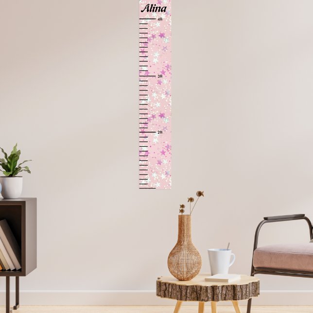 Rosa Glitzer Girls Personalisiert Wall Growth Char Poster (Wohnzimmer 3)