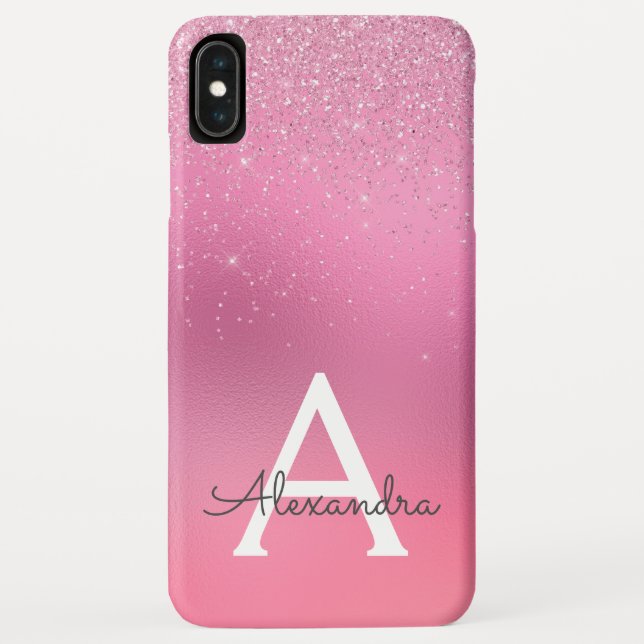 Rosa Glitzer Girly Sparkle Glitzer Monogram Case-Mate iPhone Hülle (Rückseite)