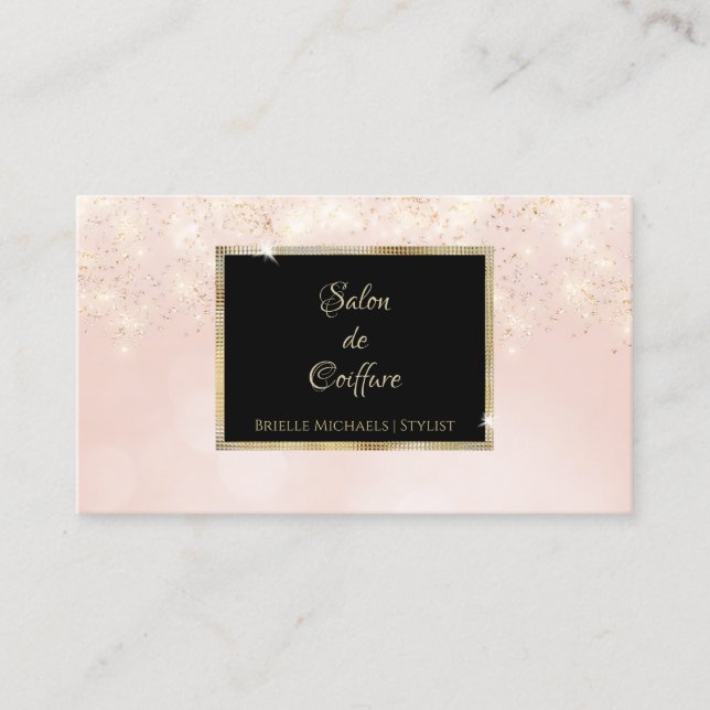 Rosa Glitzer Glam Elegantes Schwarzes Meer Visitenkarte (Vorderseite)