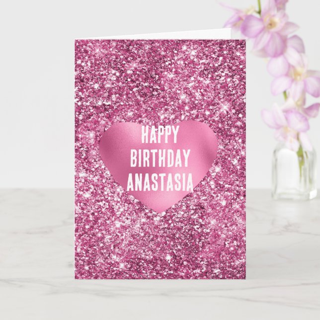 Rosa Glitzer Glam Herzstück Geburtstag Karte (Orchidee)