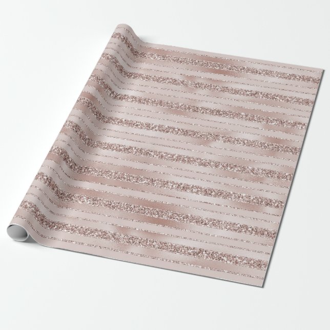 Rosa Glitzer Glam Streifen Geschenkpapier (Ungerollt)
