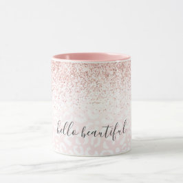 Rosa Glitzer glänzend Weißleopard drucken Tasse