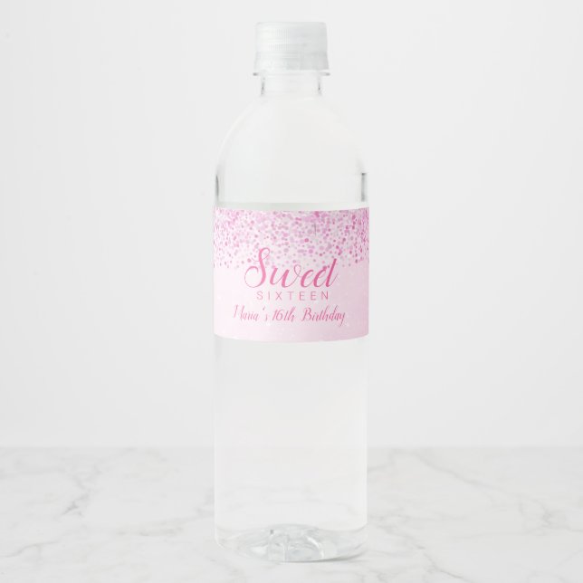 Rosa Glitzer, glänzende Süße 16 Wasser Flasche Eti (Vorderseite)