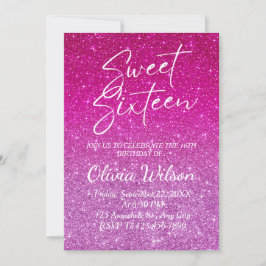 Rosa Glitzer Glitzern Ombre Sweet 16 Einladung