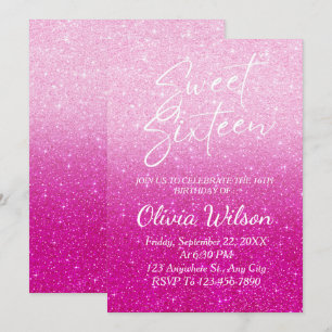 Rosa Glitzer Glitzern Ombre Sweet 16 Einladung