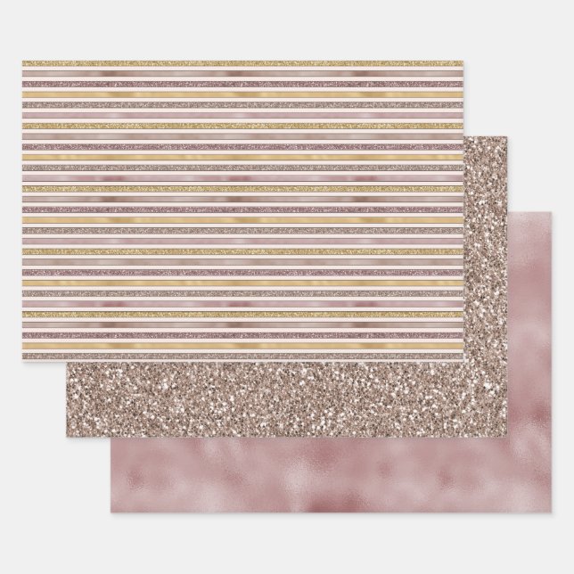 Rosa Glitzer Glitzy Stripes Geschenkpapier Set (Set)