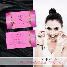 Rosa Glitzer Gold Border Zierarbeit mit Monogramm Visitenkarte