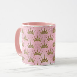 Rosa Glitzer Goldene Krone Tasse