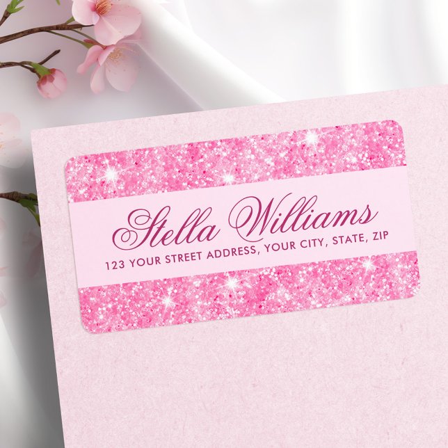 Rosa Glitzer Gürtelgürtel Rücksendeadresse Adressaufkleber (Pink glitter girly glam return address label)