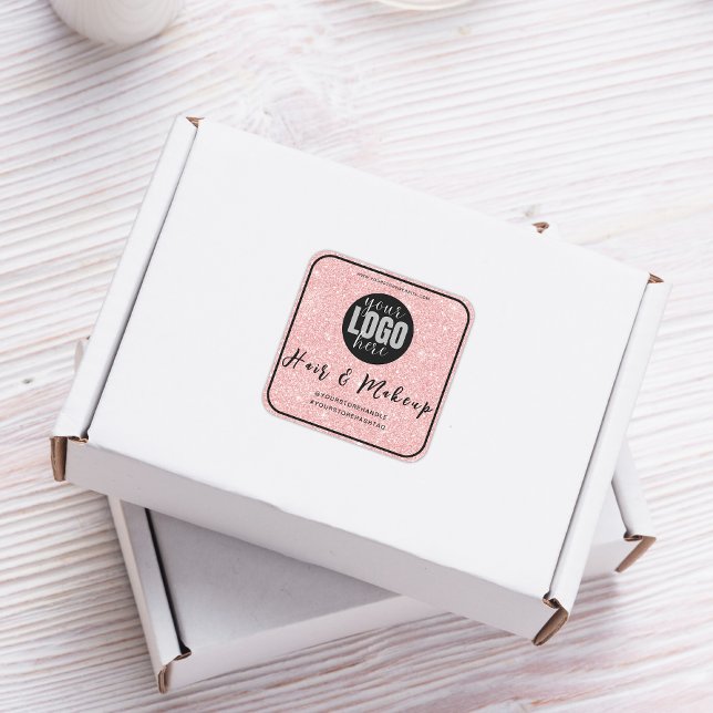 Rosa Glitzer Haarfärbemittel-Logo für Geschäftsmar Quadratischer Aufkleber (Von Creator hochgeladen)