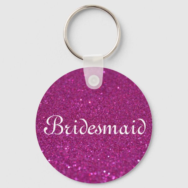 Rosa Glitzer Herz Personalisiert Bridesmaid Keycha Schlüsselanhänger (Vorderseite)