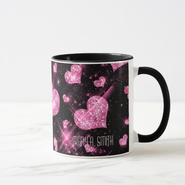 Rosa Glitzer-Herzen Tasse (Rechts)