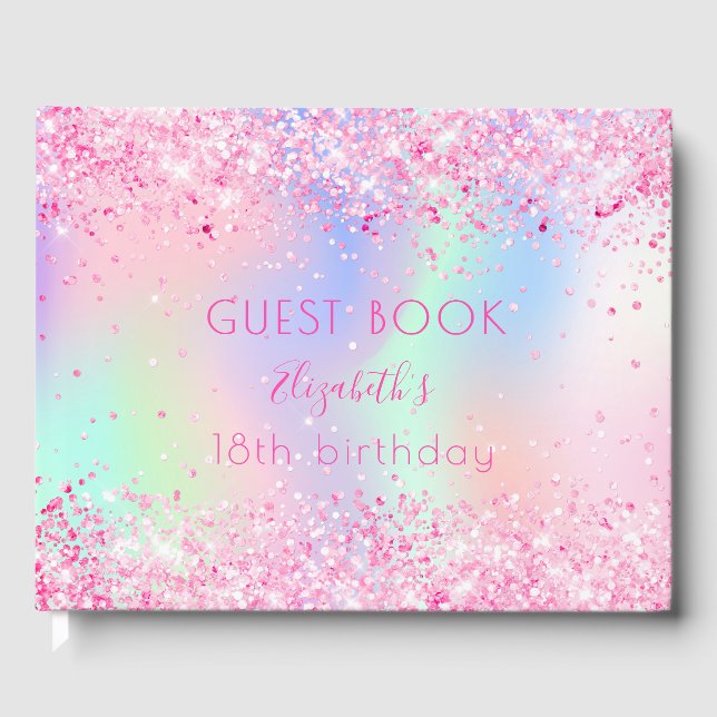 Rosa Glitzer holografisch Gästebuch (Vorderseite)
