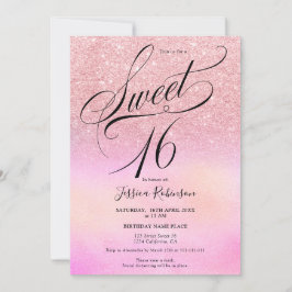 Rosa Glitzer holografische Drehbuchschick Sweet 16 Einladung