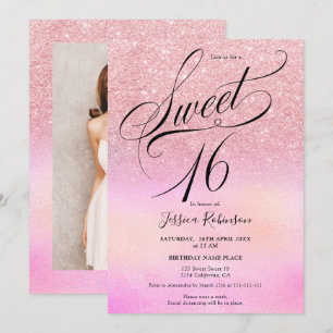 Rosa Glitzer holografische Drehbuchschick Sweet 16 Einladung