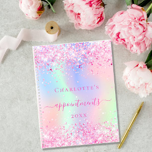 Rosa Glitzer holografischer Einhornname 2023 Planer