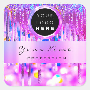 Rosa Glitzer Holographic Business-Logo Quadratischer Aufkleber