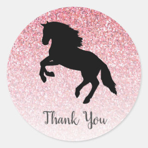 Rosa Glitzer Horse Barnyard Farm Party Runder Aufkleber