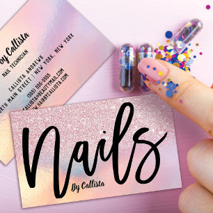 Rosa Glitzer Iridescent Nail Tech Visitenkarte