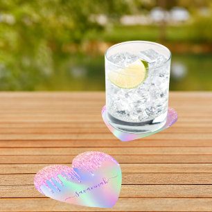 Rosa Glitzer irisierende Rose Gold Regenbogen Gebu Untersetzer