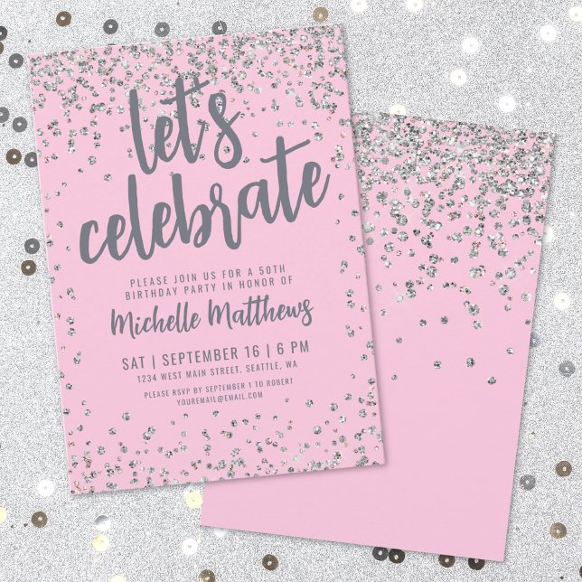 Rosa Glitzer jeden Geburtstag Einladung (Pink Glitter Any Age Birthday Invitation)