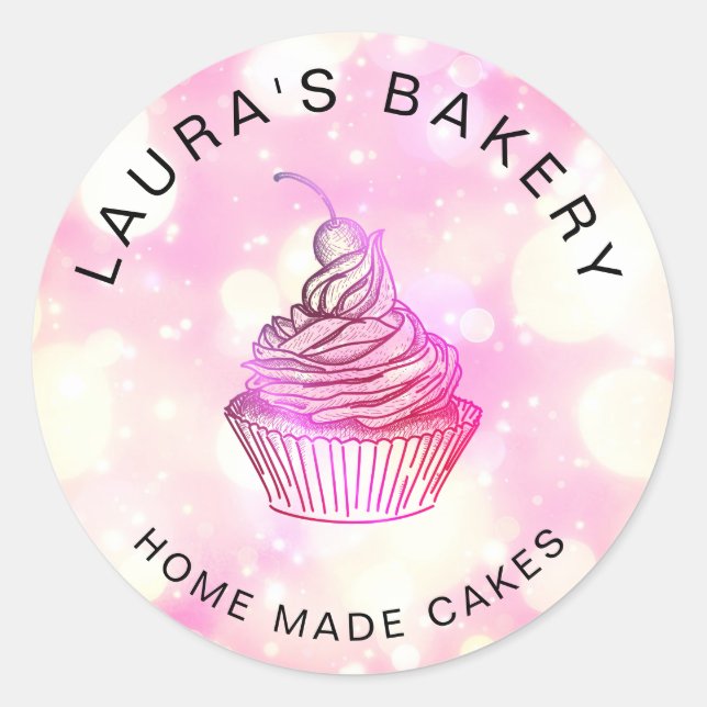 Rosa Glitzer Kuchen & Süßigkeiten Cupcake Zuhause  Runder Aufkleber (Vorderseite)