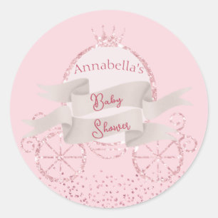 Rosa Glitzer-Kutsche Märchen-Baby-Party Runder Aufkleber