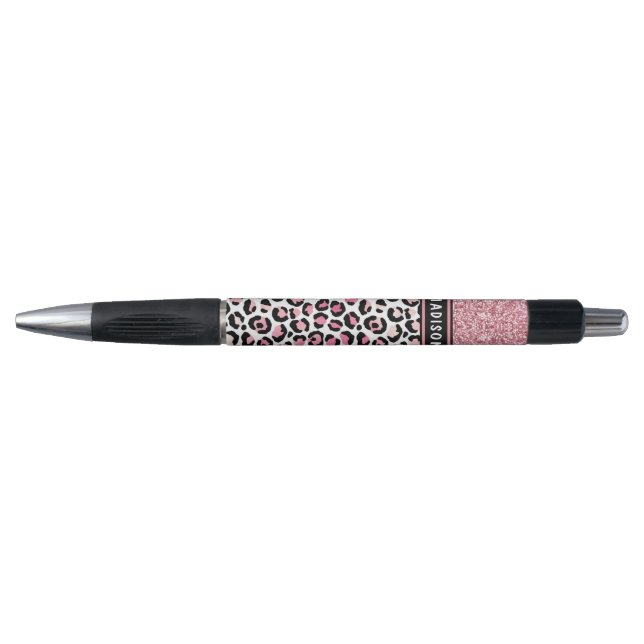 Rosa Glitzer Leopard Druckschimmer Individuelle Na Kugelschreiber (Vorderseite)