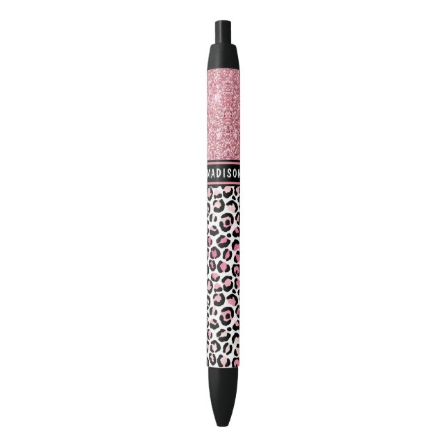 Rosa Glitzer Leopard Druckschimmer Individuelle Na Kugelschreiber (Vorderseite Vertikal)