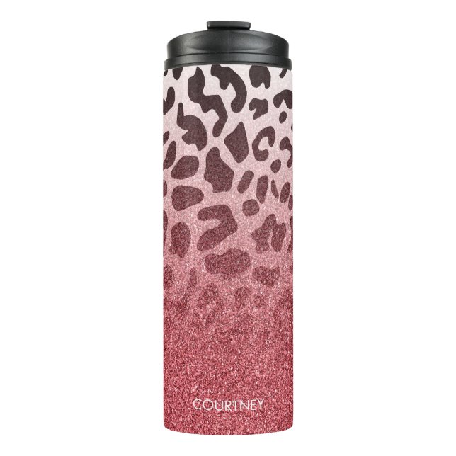 Rosa Glitzer-Leopard-Haut Thermosbecher (Vorderseite)