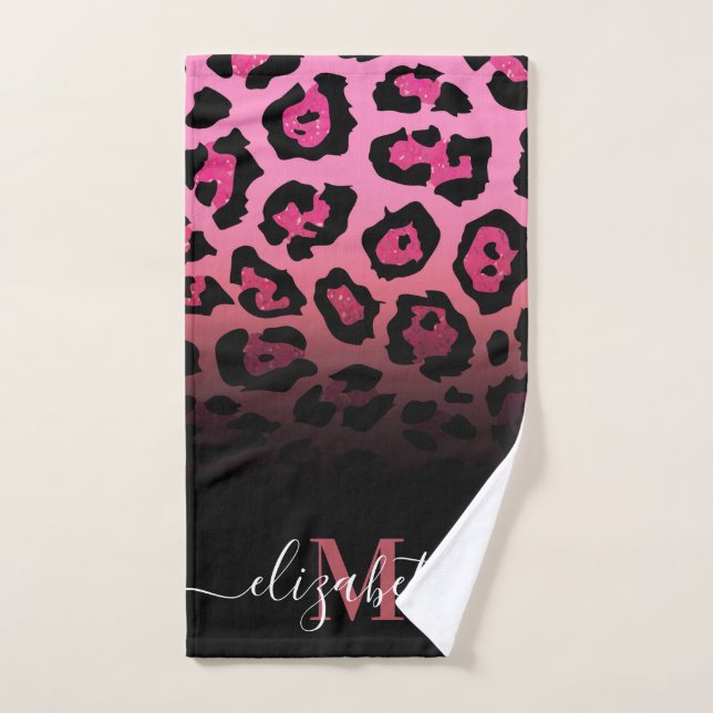Rosa Glitzer Leopard Print Badhandtuch Set (Handtuch)