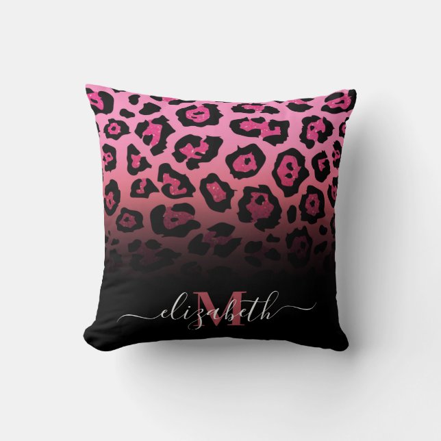 Rosa Glitzer Leopard Print Kissen (Vorderseite)