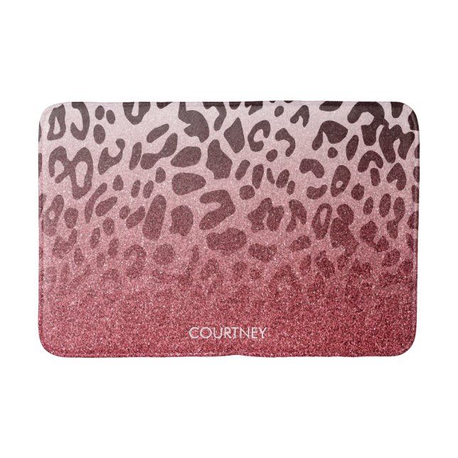 Rosa Glitzer Leopard Skin Badematte (Vorderseite)