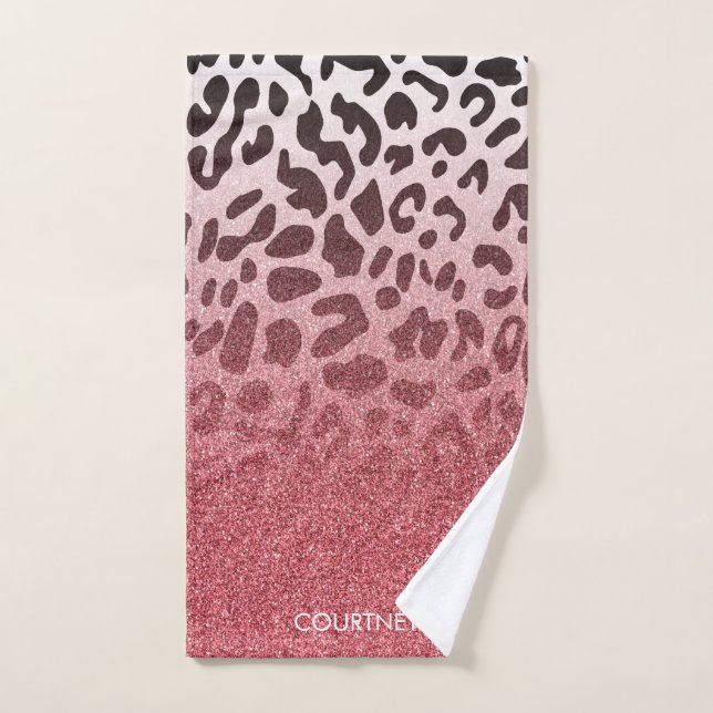 Rosa Glitzer Leopard Skin Badhandtuch Set (Handtuch)