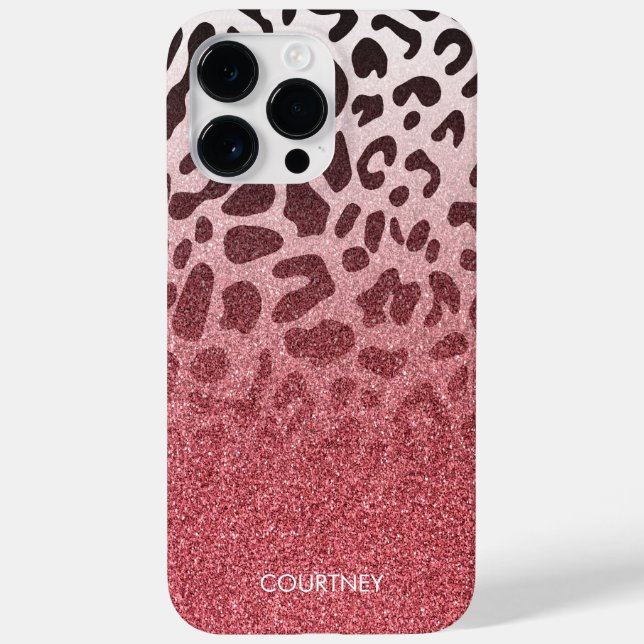 Rosa Glitzer Leopard Skin Case-Mate iPhone 14 Pro Max Hülle (Rückseite)