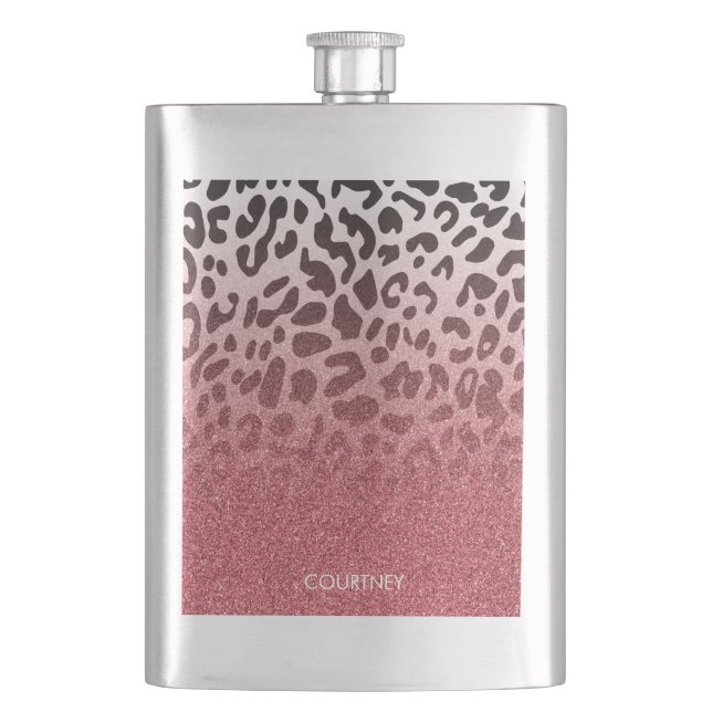 Rosa Glitzer Leopard Skin Flachmann (Vorderseite)