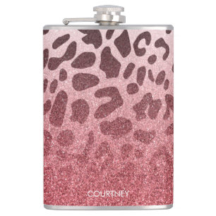 Rosa Glitzer Leopard Skin Flachmann
