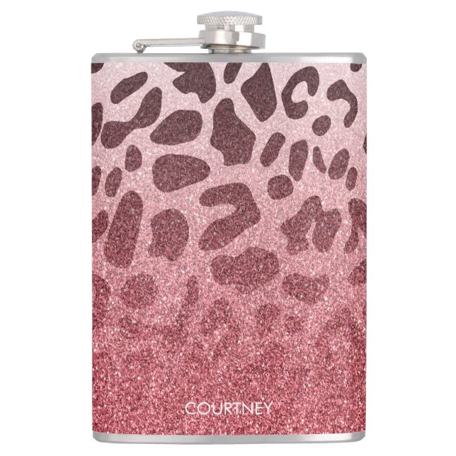 Rosa Glitzer Leopard Skin Flachmann (Vorderseite)