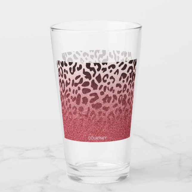 Rosa Glitzer Leopard Skin Glas (Vorderseite)