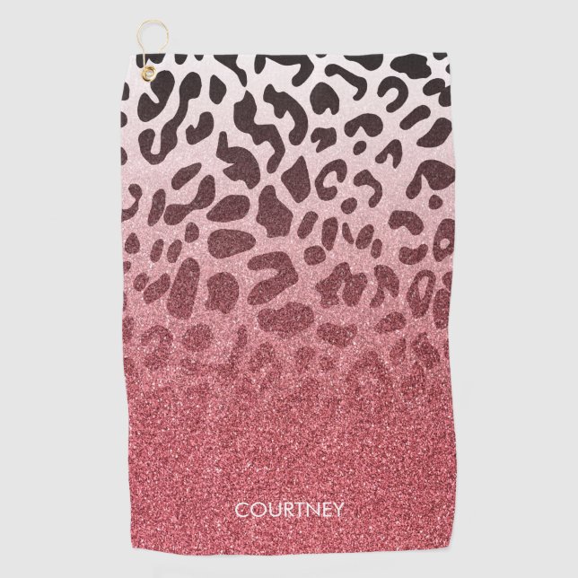 Rosa Glitzer Leopard Skin Golfhandtuch (Vorderseite)