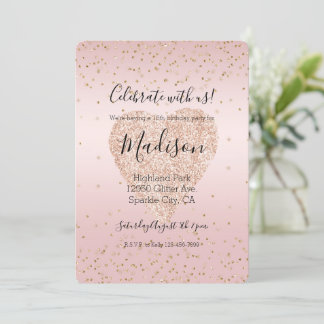 Rosa Glitzer Liebe Gold Confetti Herzstück Einladung