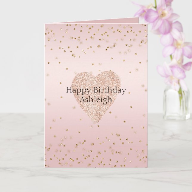 Rosa Glitzer Liebe Gold Confetti Herzstück Karte (Orchidee)