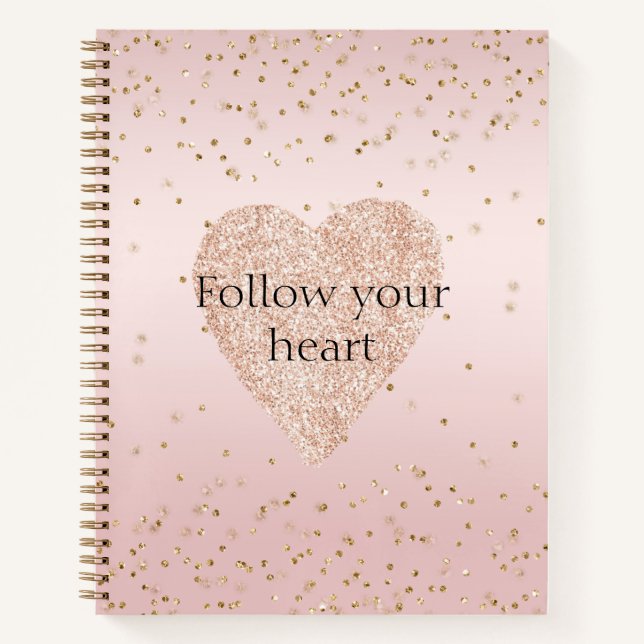 Rosa Glitzer Liebe Gold Confetti Herzstück Notizbuch (Vorderseite)