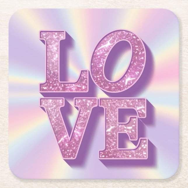 Rosa Glitzer LIEBE Rosa Lavendel Untersetzer Set (Vorderseite)