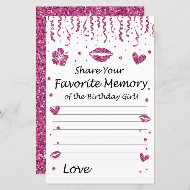 Rosa Glitzer Lieblings-Erinnerung an das Geburtsta (Vorne/Hinten)